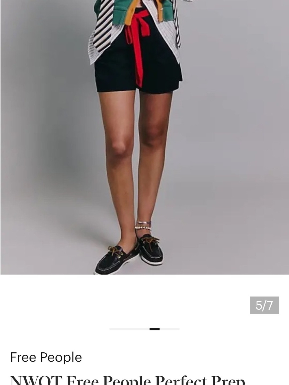 Free People NAVY BLUE Shorts with Red Waist Tie. SIZE 4